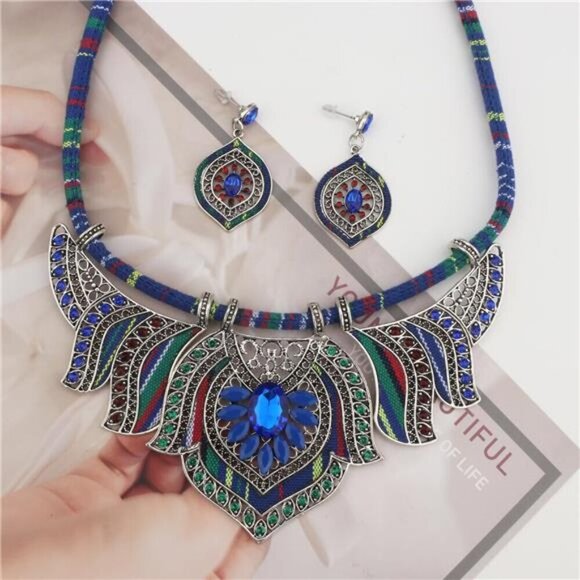 Gold Boemian Jewelry Sets for Women, Boho Tribal Retro Statement Choker Necklace - Picture 5 of 8